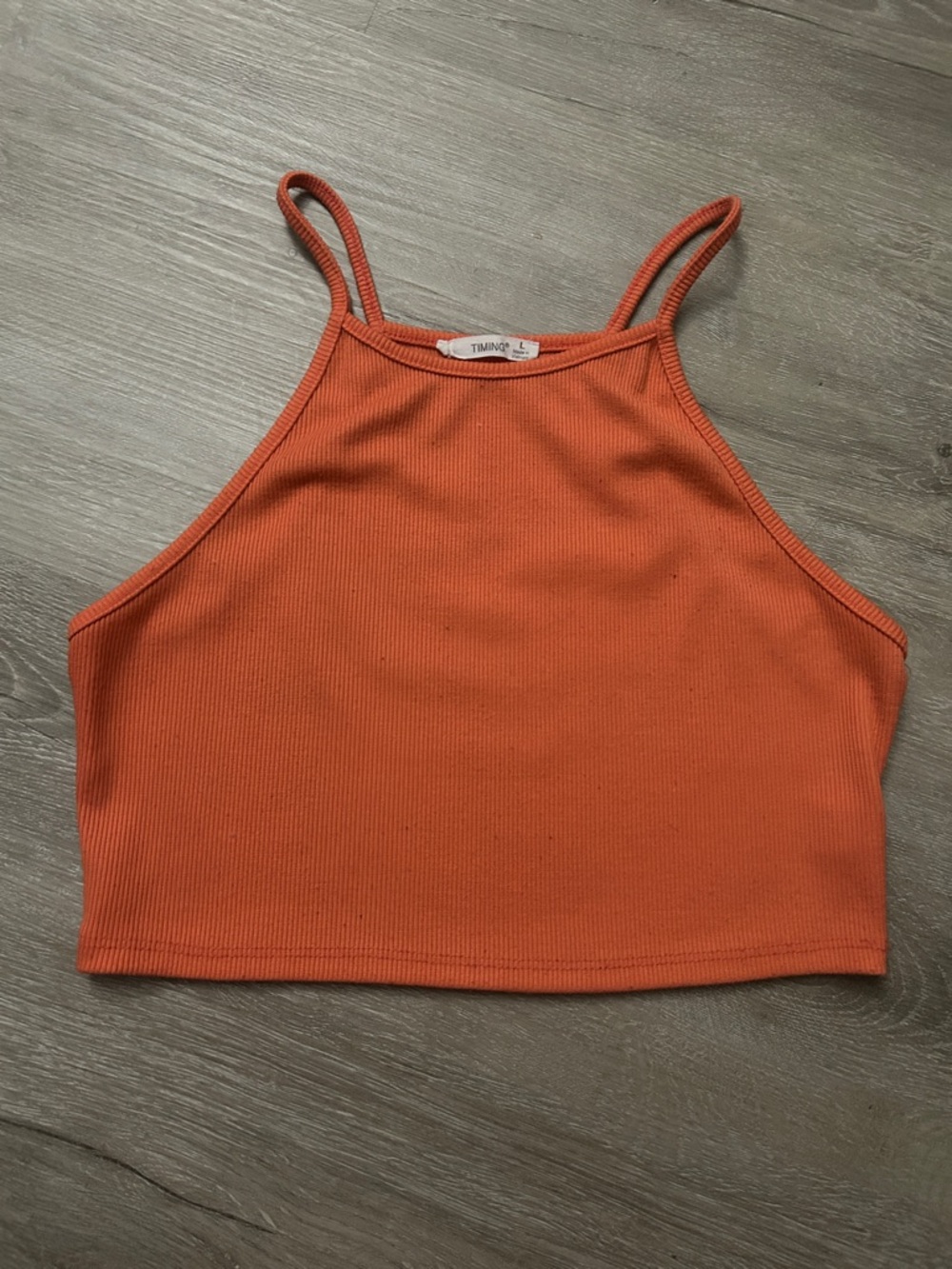 Timing Rust Orange Ribbed Cropped Halter Tank